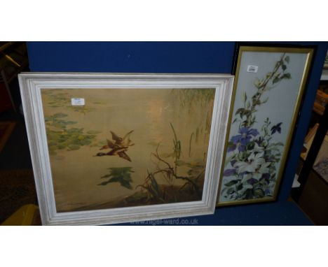 A Floral Painting on glass together with a Vernon Ward Print 'Spring Estuary'