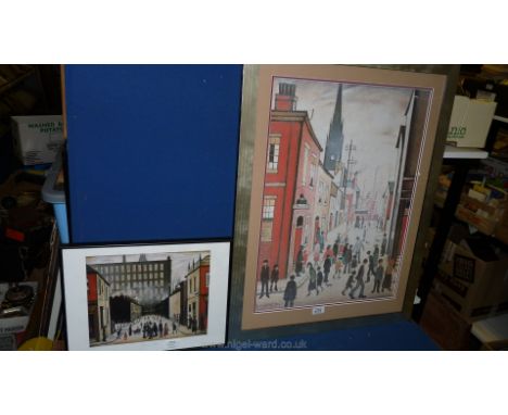A framed and mounted large L. S. Lowry Print together with a small framed Lowry Print showing street scene (Southport)