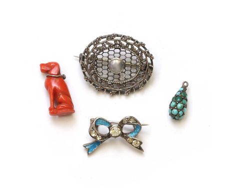 A collection of jewellery,to include a sterling silver blister pearl brooch by Charles Horner, Chester 1923, 23 x 27mm, an ea