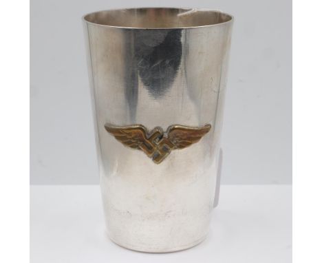 Third Reich period German Flying Club Silver Plated Beaker. UK P&amp;P Group 1 (£16+VAT for the first lot and £2+VAT for subs