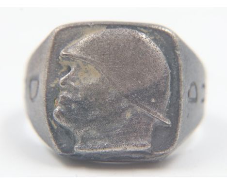 WWII Silver Italian Fascists Mussolini Supporters Ring. US Size “U” US Size 10. UK P&amp;P Group 1 (£16+VAT for the first lot