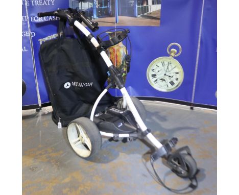 Moto Caddy electric golf trolley with spare wheel and charger present, working at lotting. Not available for in-house P&amp;P