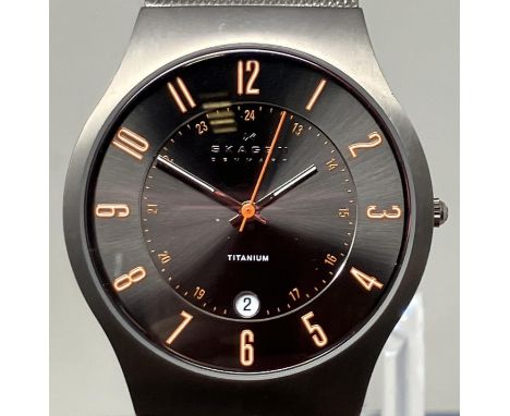 A gentleman's titanium Skagen 233XLTTMO wristwatch, on a steel mesh strap, boxed, with instruction and warranty booklet, and 