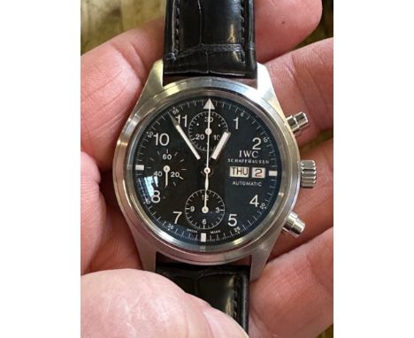 A gentleman's stainless steel IWC Pilot's Chronograph wristwatch, boxed with paperwork41mm case diametercurrently running alt