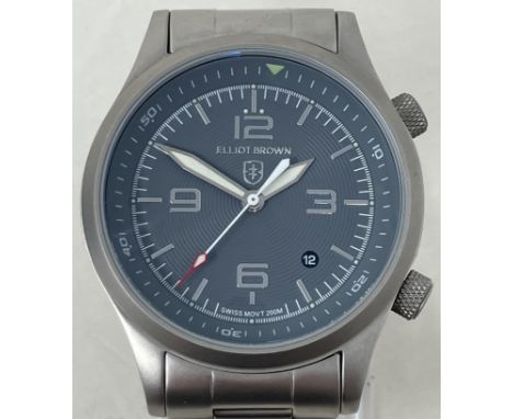 A gentleman's stainless steel Elliot Brown Canford wristwatch, boxed, with manual, spare links and a watch screwdrivernot run