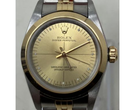 A ladies stainless steel and gold Rolex Oyster Perpetual Superlative Chronometer Officially Certified wristwatch, boxed with 