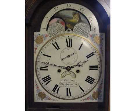 A 19th century inlaid mahogany eight day longcase clock, the Roman numeral dial signed 'C. Halliday Bridgewater', with subsid