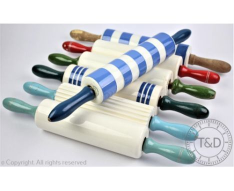 Seven ceramic rolling pins to include two T.G.Green & Co Ltd Cornish Ware examples, four 'Nutbrown' examples and another (7)