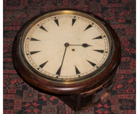 A 19th century fusee wall time piece, with baton dial, 38cm diam (at fault)
