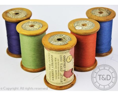 Five vintage Ermen & Roby Ltd Manchester cotton reels of large proportions, 14cm high (5)