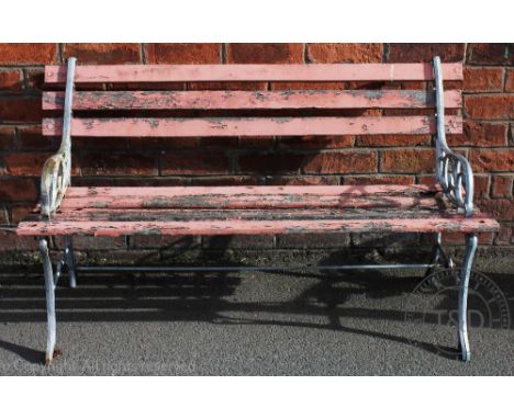A 19th century style painted metal garden bench, 122cm W