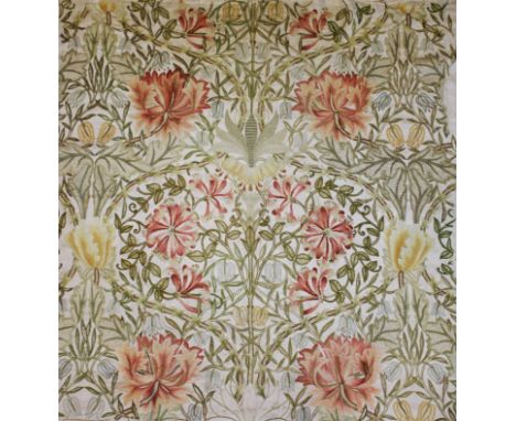 An Art &amp; Crafts style embroidered textile panel in the manner of William Morris, the square sample of botanical design em