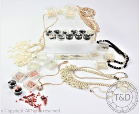 A quantity of coral and pearls, unmounted and loose, to include stick coral, beads, cultured, simulated and others (Qty) 