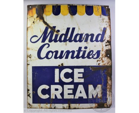 A vintage vitreous enamel sign titled 'Midlands Counties Ice Cream',   63.5cm x 51cm (at fault)