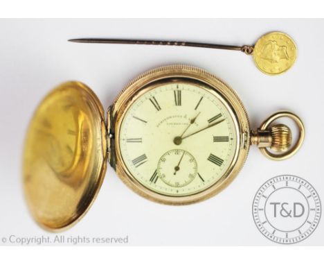 A gold plated pocket watch, the white enamel dial with black Roman numerals marked 'Schierwater & Lloyd, Liverpool', within g