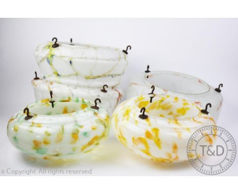 Three 1940's veined glass plafonnier, each of circular shaped form, 30cm diameter and pair of 1950's marbled glass plafonnier