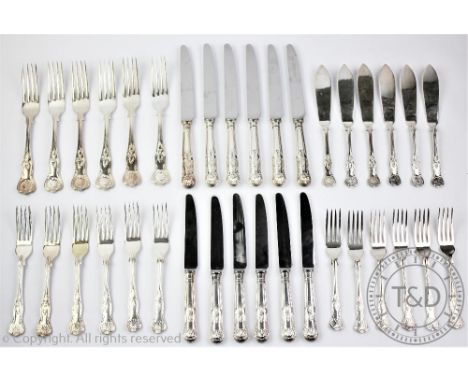 A Kings pattern silver plated canteen of cutlery comprising; six dinner knives and forks, six entree knives and forks, six fi