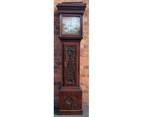 A late 19th century and later oak eight day longcase clock, with Roman numeral chapter ring signed 'Geo Eveleigh Beaminster',