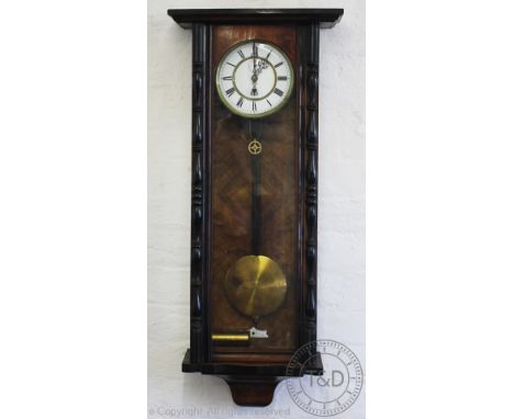 A Vienna Regulator style wall time piece, with enamel Roman numeral chapter ring, 91cm H