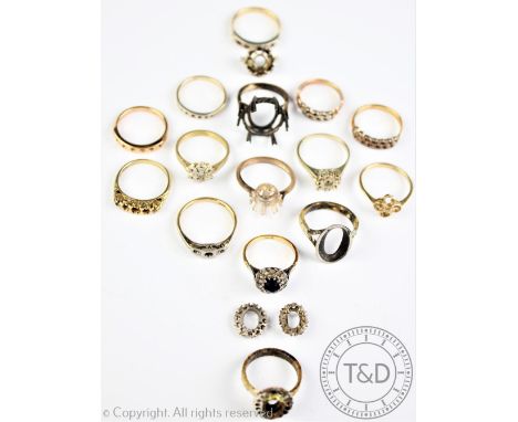 Eight vacant ring mounts, in yellow and white metal, each hallmarked 9ct gold or stamped '375' or '9ct', gross weight 20gms, 