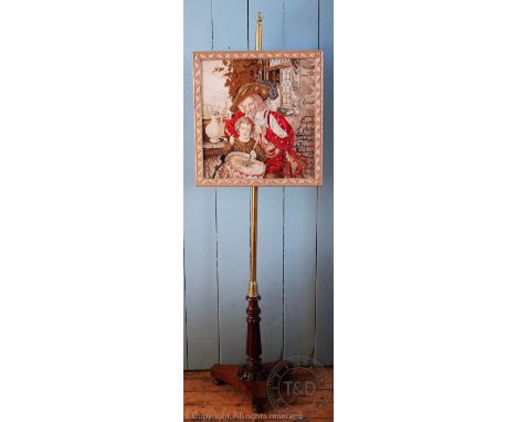 A William IV rosewood and brass adjustable pole screen, the screen with later tapestry insert, on tripod base, 53cm H