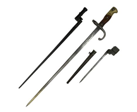 British No.4 Mk.II spike bayonet, unmarked, with 20cm round steel blade; in steel scabbard L26cm overall; Russian Mosin-Nagan