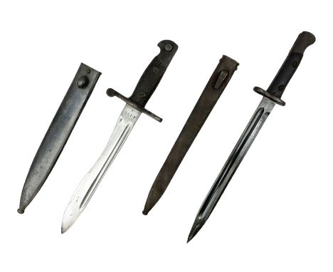 Spanish Model 1841 Bolo bayonet with 25cm fullered shaped steel blade marked Toledo 6105B; in steel scabbard with matching nu