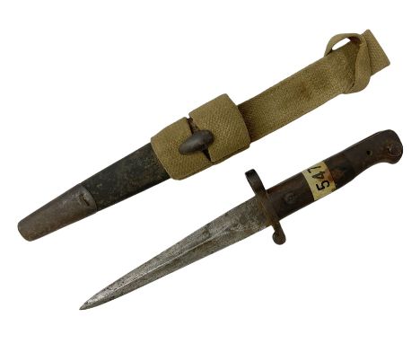 Rare SBS official bayonet conversion to F-S style fighting knife, the 17cm double-edged steel blade marked 1903; in steel mou