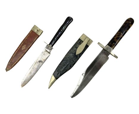 Bowie knife, the 16cm steel blade marked Taddy Henry & Horton Norfolk Street Sheffield, with nickel cross-piece and two-piece