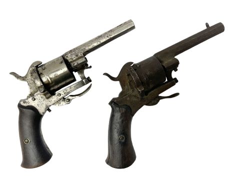 Two 19th century Belgian 7mm pin-fire revolvers - one nickel plated and the other plain steel; each with 7.5cm octagonal barr