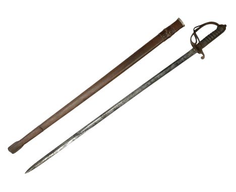 Victorian artillery officer's sword, the 90cm fullered steel blade by E. Thurkle Denmark Street Soho London decorated with Vi