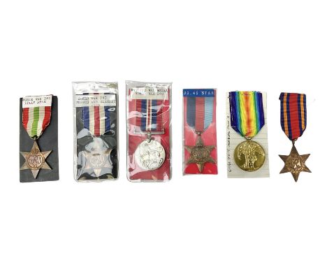 WW1 Victory Medal awarded to 6538 Pte. T. Chatburn Glouc. R. ; and five WW2 medals comprising War Medal 1939-45, Burma Star, 
