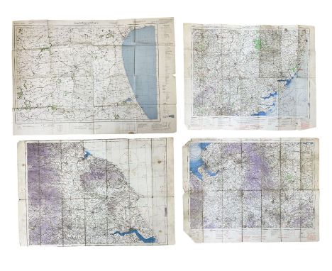 Three WW2 edition RAF quarter inch to one mile linen backed Ordnance Survey maps of England titled Midlands (N), Eastern Coun