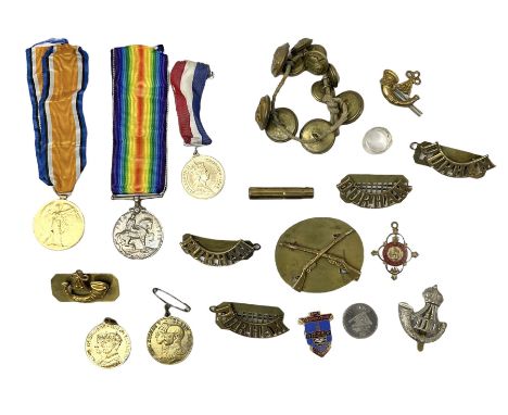 WW1 pair of medals comprising British War Medal and Victory Medal awarded to 24085 Sjt. J. Hazle Durh. L.I.; together with Du