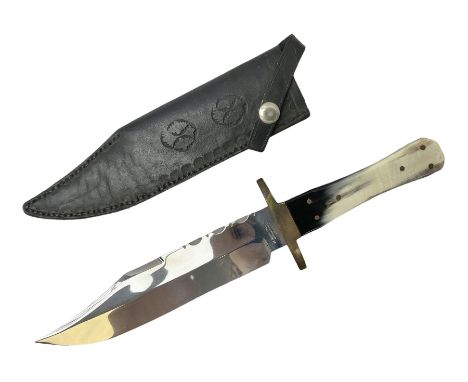 Large Bowie knife the 21cm steel blade marked J.E. Middleton &amp; Sons Rockingham Street Sheffield with brass cross-piece an