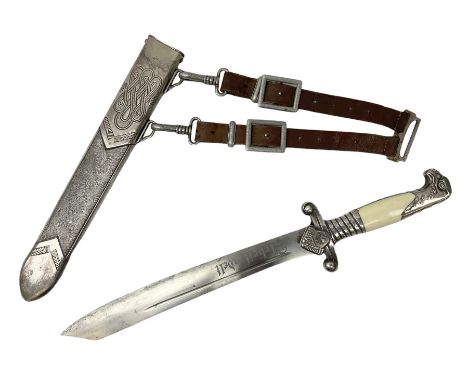 German Reichsarbeitdienst RAD Leader's Hewer dagger, the 26cm single edged scimitar shaped blade with narrow fuller, etched A