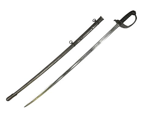 Victorian cavalry officer's sword, the 87cm slightly curving piped back steel blade with Victoria cypher marked Hamburger Rog