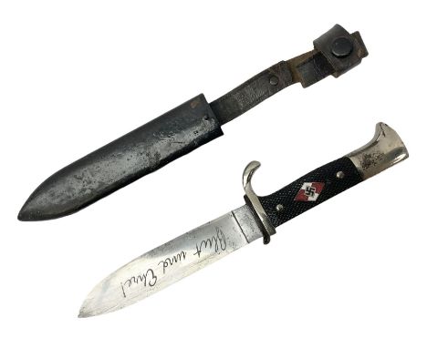 German Hitler Youth dagger the 14cm steel blade by Eickhorn Solingen inscribed Blut und Ehre and marked RZM M 7/66, chequered