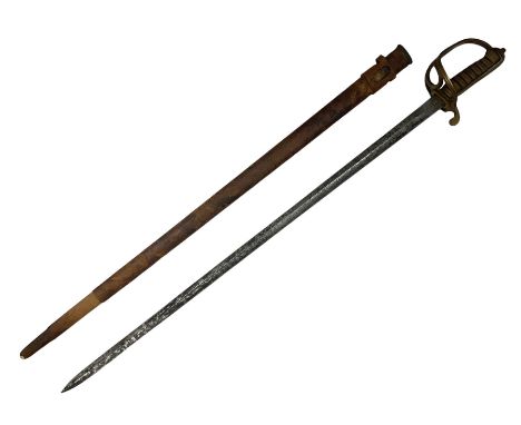 Early 20th century artillery officer's sword, the 88.5cm fullered steel blade  marked 'London Made', decorated with Royal cyp
