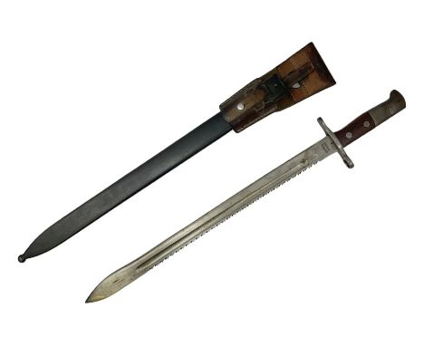 Swiss Schmidt-Rubin M1914 pioneer bayonet, with 48cm steel saw-back blade, the ricasso stamped, ''Waffenfabrik, Neuhausen'', 