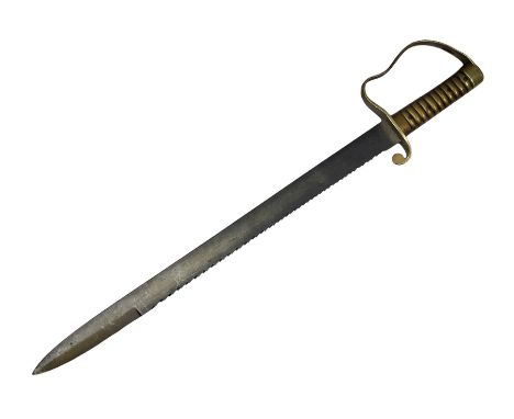 19th century British Model 1856 pioneer sword, with 57cm steel saw-back blade and brass knucklebow hilt, marked '4/90 4 R B 8