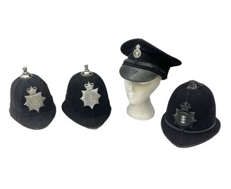 Hull City Police - helmet with king's crown night plate; two further ball-top helmets with Queen's crown plates; and a peaked