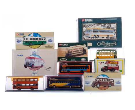 COLLECTION OF FIFTEEN CORGI DIE-CAST BUSES,including Burlingham Seagull, Leyland Tiger and Scilly Isles coach, along with fiv