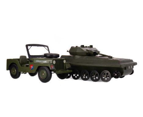 GOOD PALITOY ACTION MAN GROUP,including military motorcycle and sidecar, two tanks, jeep, numerous figures in various outfits