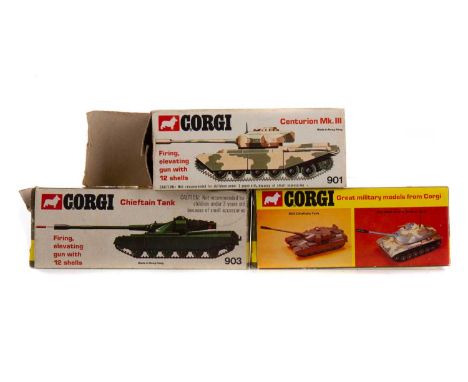 CORGI MILITARY,three models comprising 901 Centurion Mk. III, 903 Chieftain Tank and 906 Saladin Armoured Car, boxed (3)
