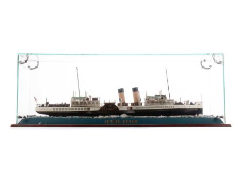 SCALE MODEL OF THE PADDLE STEAMER 'JEANIE DEANS',modelled on a naturalistic base, inscribed 'JEANIE DEANS', in a glass case, 