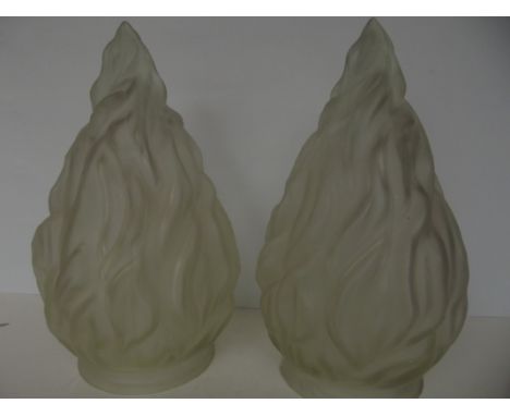 Pair of very large flame shaped theatre glass lamp shades, chip to rim of one
