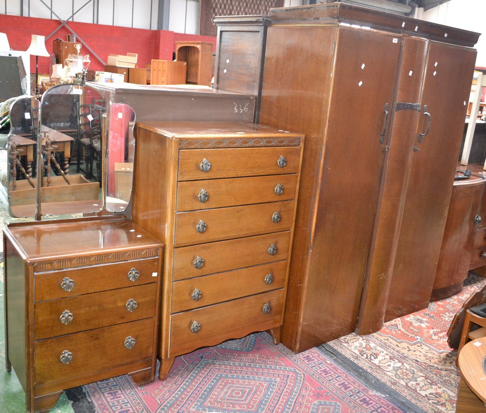 A double wardrobe; a gentleman's wardrobe; a six drawer chest; a small