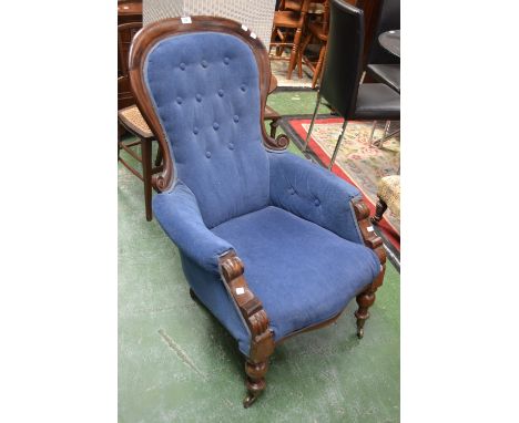 *** Target for September Fine Art *** A Victorian mahogany spoonback armchair, button upholstered back, padded arms and overs