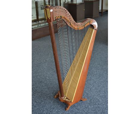 A Cyril Bloom mahogany folk harp, Minstrel, 4' 6" in height, 34 strings, sharpening levers with custom made insulated travel 